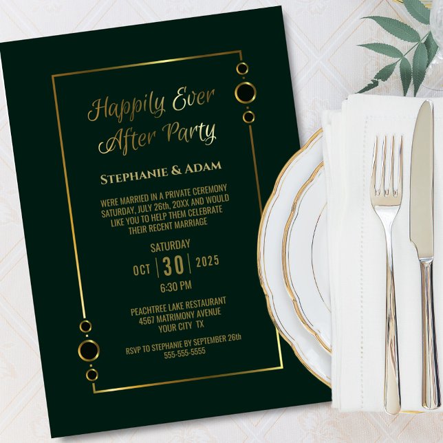 Green Gold Happily Ever After Wedding Reception Invitation (Creator Uploaded)