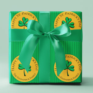 Green & Gold Happy St Patrick's Day Green Striped Wrapping Paper