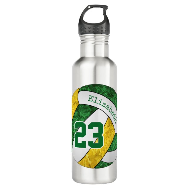 green gold her custom volleyball team colours 710 ml water bottle (Front)