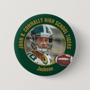 Green Gold High School Football Player Photo 6 Cm Round Badge