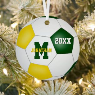 green gold his her school team colours soccer metal tree decoration