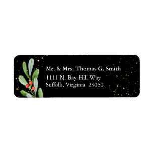 Green + Gold Holiday Botanical Return Address Labe Label