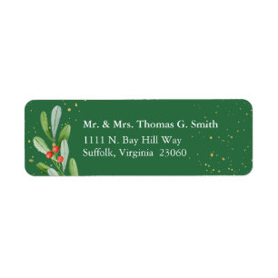 Green + Gold Holiday Botanical Return Address Label