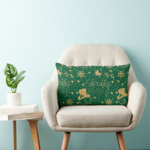 GREEN & GOLD HOLIDAY CHRISTMAS FESTIVE THEME LUMBAR CUSHION