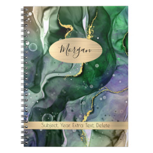Green & Gold Ink Abstract, Name/Subject Notebook
