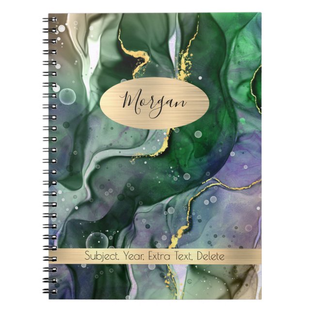 Green & Gold Ink Abstract, Name/Subject Notebook (Front)