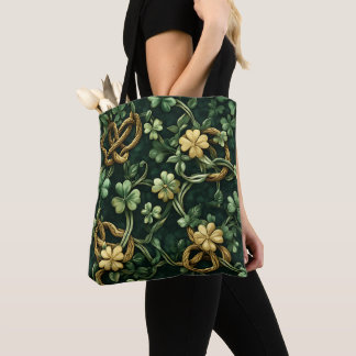 GREEN & GOLD IRISH CELTIC KNOT PATTERNS TOTE BAG
