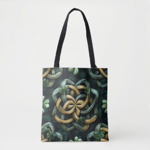 GREEN & GOLD IRISH CELTIC KNOT PATTERNS TOTE BAG
