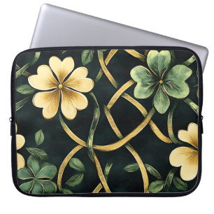 GREEN & GOLD IRISH CELTIC KNOTS AND SHAMROCKS LAPTOP SLEEVE