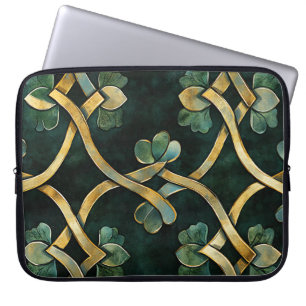 GREEN & GOLD IRISH CELTIC KNOTS AND SHAMROCKS LAPTOP SLEEVE