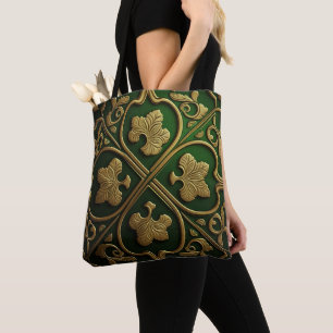 GREEN & GOLD IRISH CELTIC KNOTS TOTE BAG