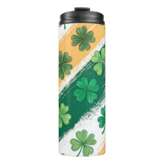 GREEN & GOLD IRISH CELTIC SHAMROCKS & STRIPES THERMAL TUMBLER