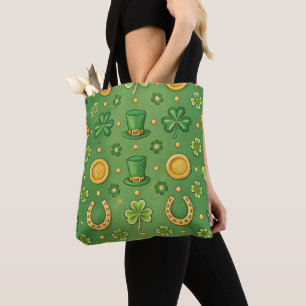 GREEN & GOLD IRISH CELTIC THEMED SCENES TOTE BAG