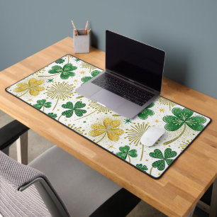 GREEN & GOLD IRISH SHAMROCKS & FLOWERS DESK MAT
