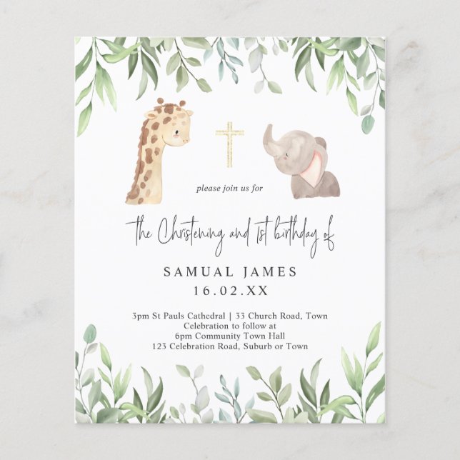 Green & Gold Jungle Christening & 1st Birthday (Front)