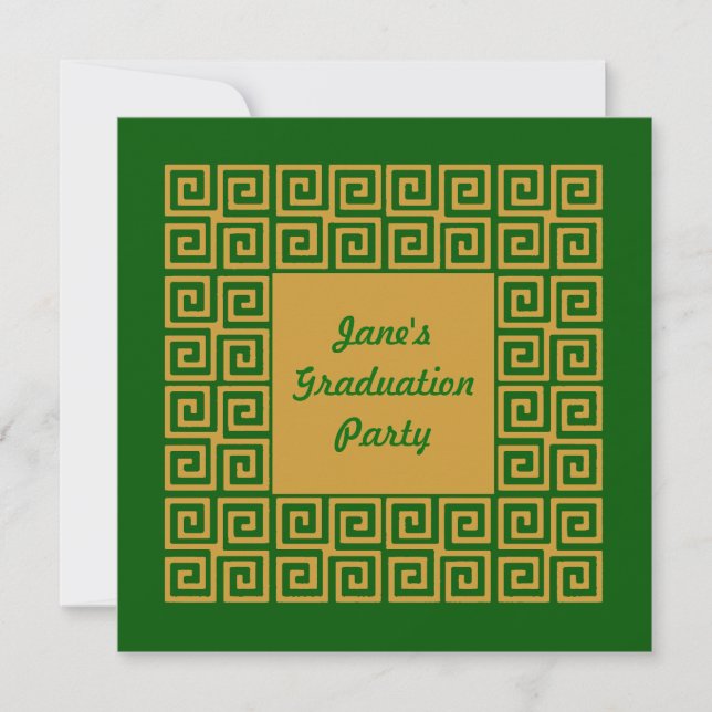 Green & Gold Key Pattern Party Invitation (Front)