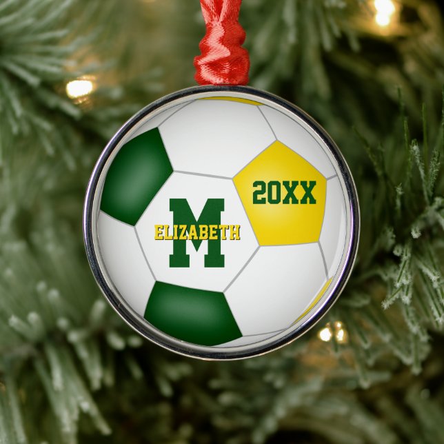 green gold kids soccer club colours keepsake metal ornament (Tree)