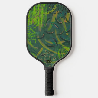 Green Gold Leaf Abstract Pickleball Paddle