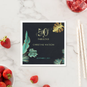 Green Gold Leaves 50 and Fabulous Birthday Party Napkin