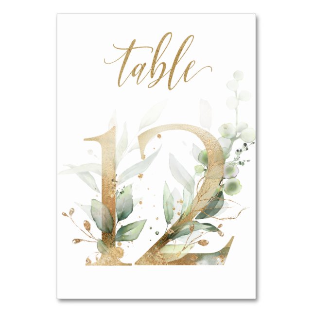 Green Gold Leaves Table 12, Table Number (Front)
