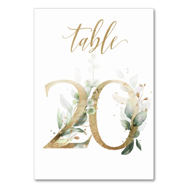 Green Gold Leaves Table 20, Table Number (Front)