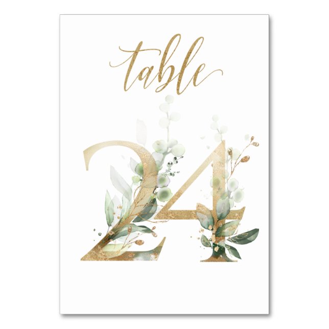 Green Gold Leaves Table 24, Table Number (Front)
