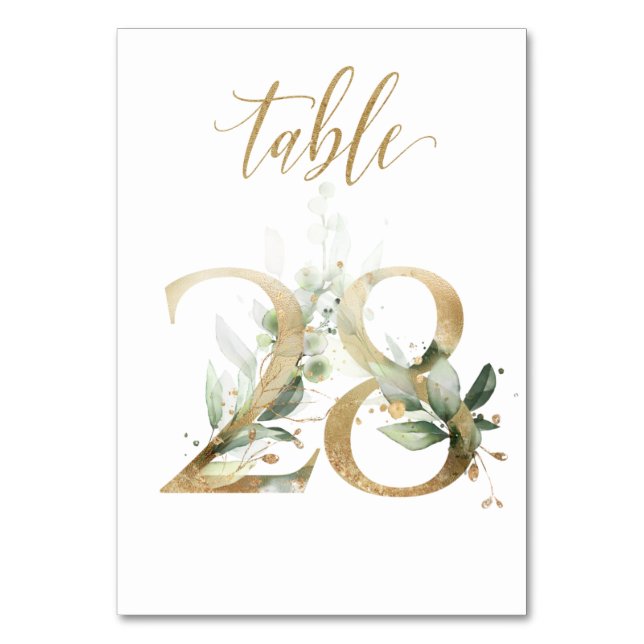 Green Gold Leaves Table 28, Table Number (Front)