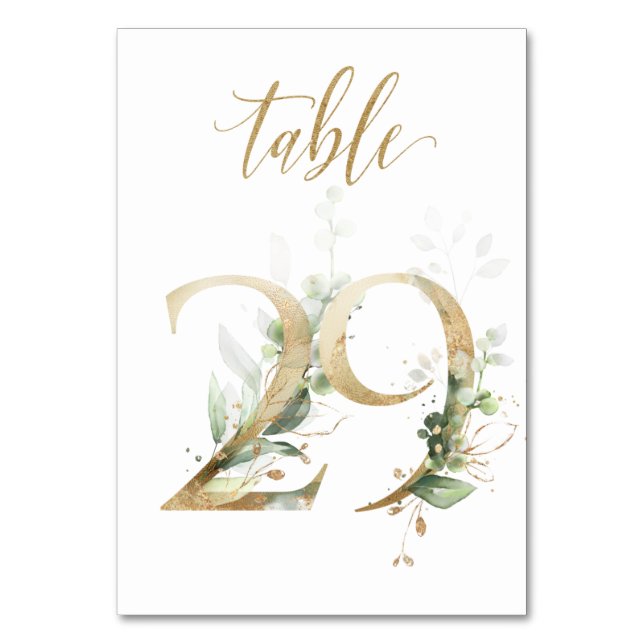 Green Gold Leaves Table 29, Table Number (Front)