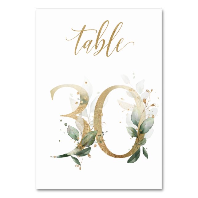 Green Gold Leaves Table 30, Table Number (Front)