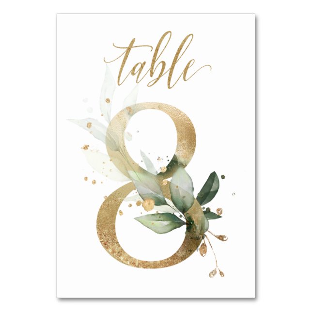 Green Gold Leaves Table 8, Table Number (Front)