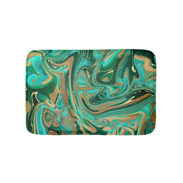 Green & Gold Liquid Marble Bath Mat (Front)