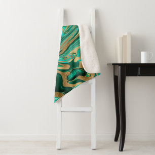 Green & Gold Liquid Marble Sherpa Blanket