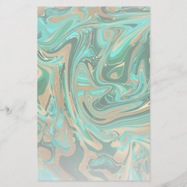 Green & Gold Liquid Marble Stationery (Front)