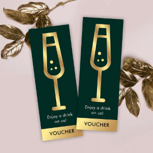 Green & Gold Logo Elegant Event Free Drink Voucher Mini Business Card