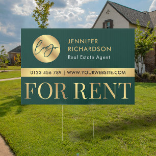 Green & Gold Logo  House For Rent Promotional Yard Garden Sign