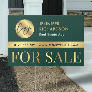 Green & Gold Logo Real Estate For Sale Promotional Garden Sign