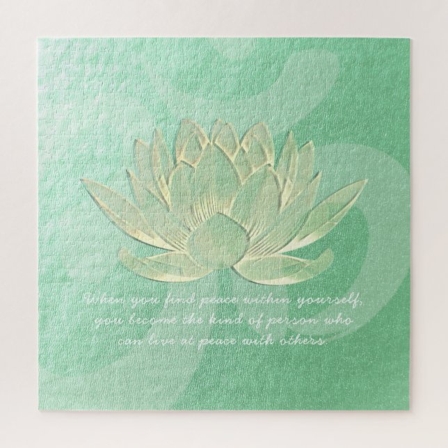 Green Gold Lotus Yoga Meditation Instructor Quotes Jigsaw Puzzle (Vertical)