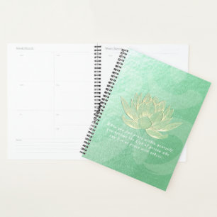 Green Gold Lotus Yoga Meditation Instructor Quotes Planner