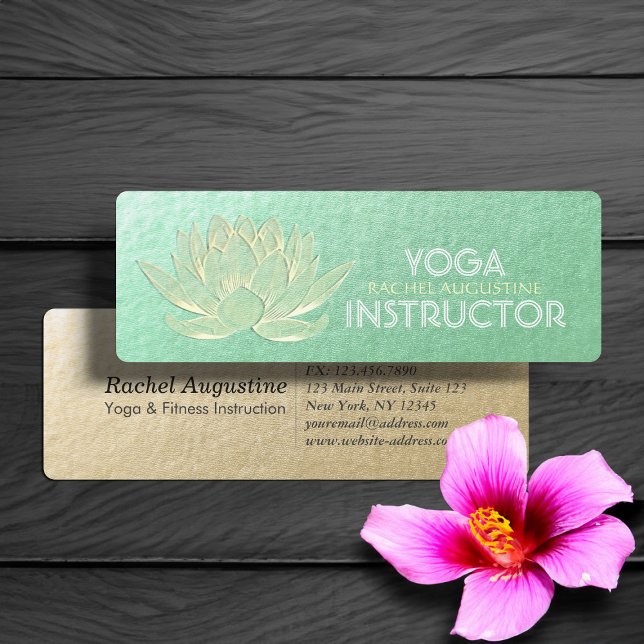 Green Gold Lotus Yoga Meditation Reiki Instructor Mini Business Card (Creator Uploaded)