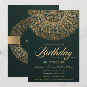 GREEN GOLD MANDALA ANY YEAR 40TH BIRTHDAY PARTY INVITATION