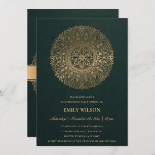 GREEN GOLD MANDALA ANY YEAR 80TH BIRTHDAY PARTY INVITATION