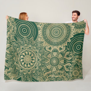 Green Gold Mandala Collection Fleece Blanket