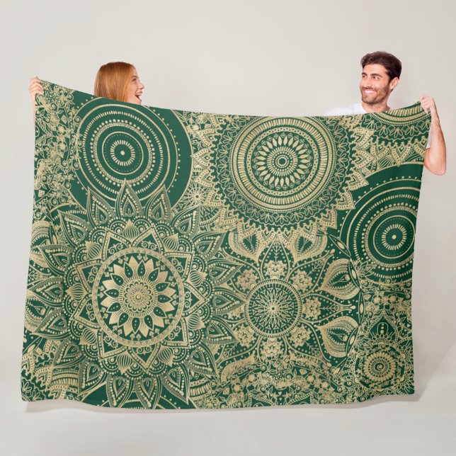 Green Gold Mandala Collection Fleece Blanket (In Situ)