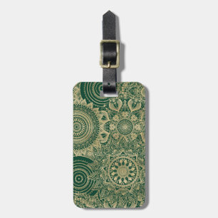 Green Gold Mandala Collection Luggage Tag