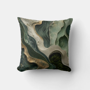 Green Gold Marble Abstract Throw Pillow   Jade Art