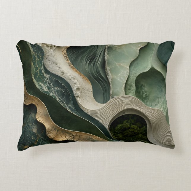 Green Gold Marble Abstract Throw Pillow | Jade Art (Front)