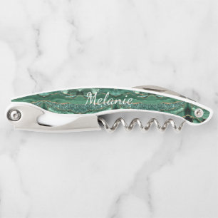 Green Gold Marble Custom Name Waiter's Corkscrew