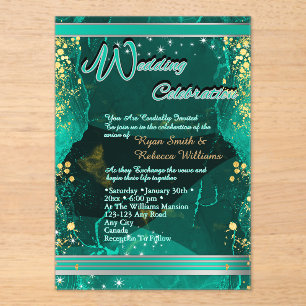 Green & Gold Marble Flat Card Acrylic Invitations