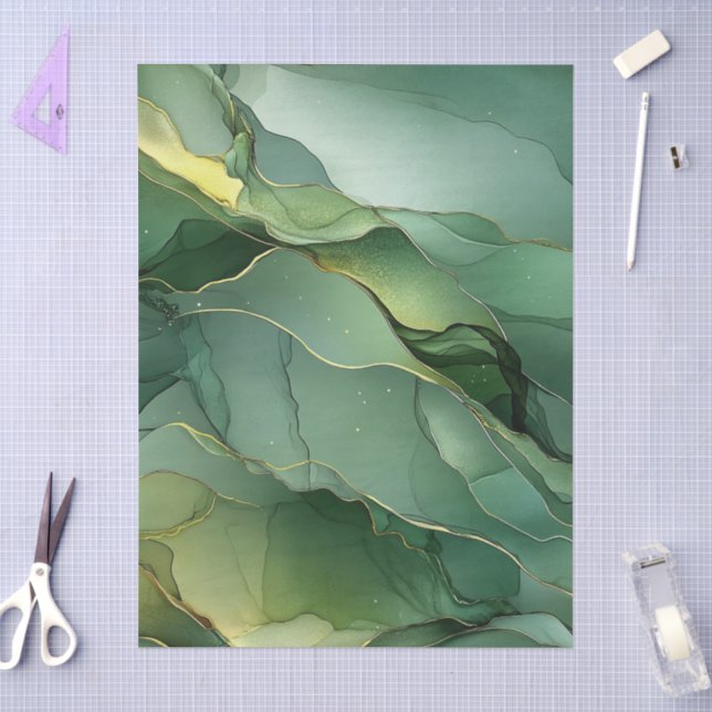 Green Gold Marble  Tissue Paper (Craft)
