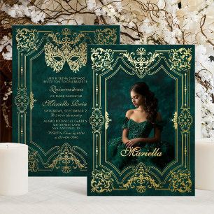 Green Gold Masquerade Photo Quinceanera